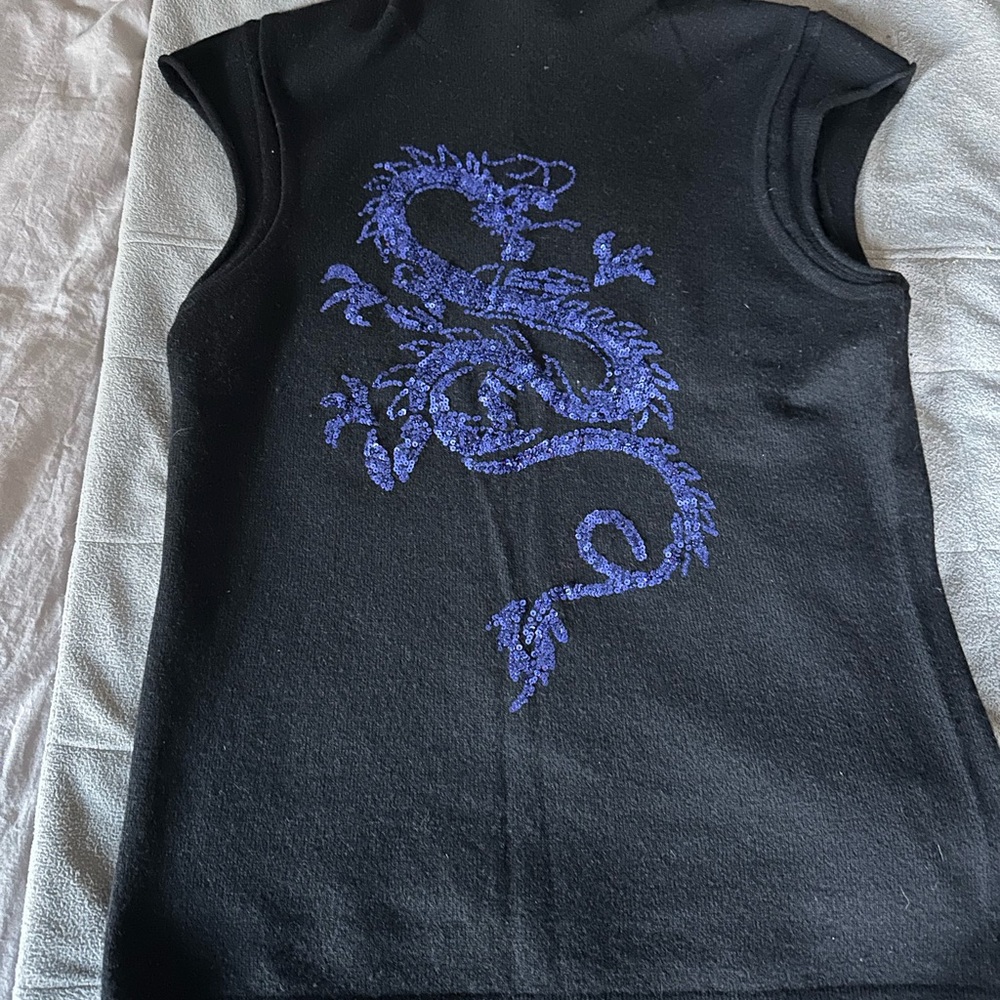 Black Top with Blue Dragon Design Cashmere Sweater